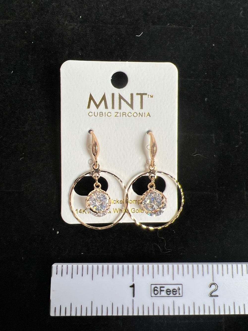 Mint Gold Hoop Earrings with Clear Crystal Drops - Picture 4 of 7